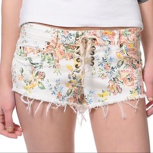 Billabong Floral Lace up Denim Shorts